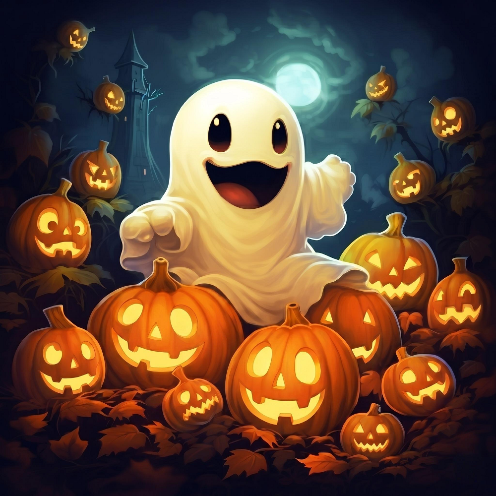 Cute Ghost and Pumpkins Diamond Art Kit