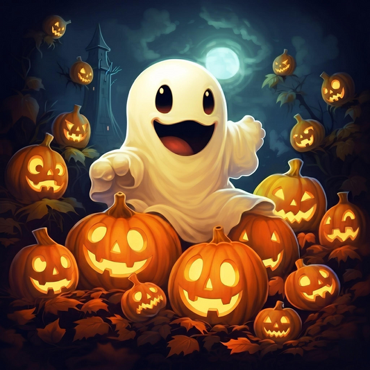 Cute Ghost and Pumpkins Diamond Art Kit