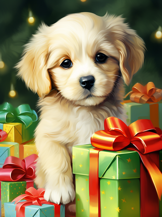 Cute Puppy and Presents Diamond Art Kit