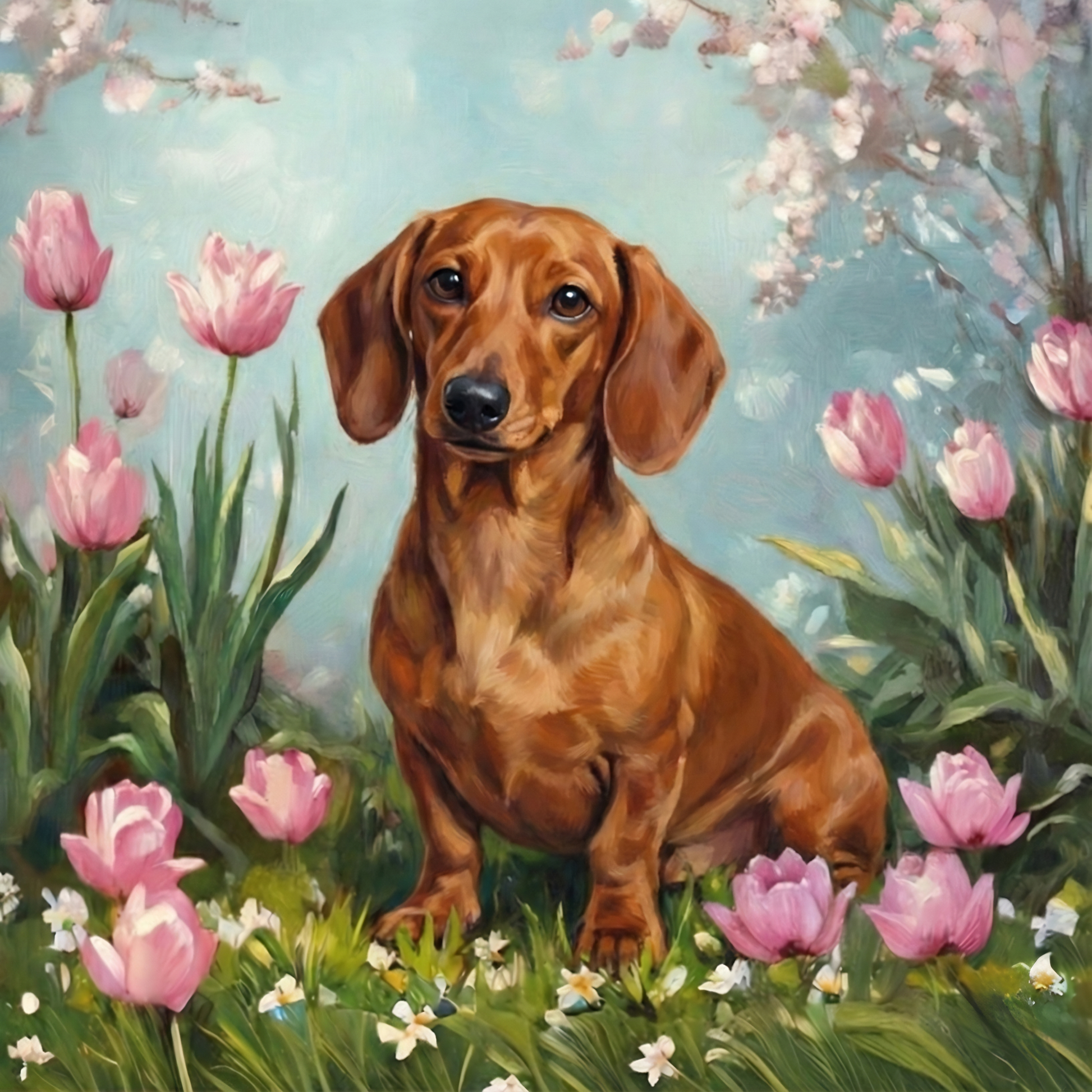 Dachshund in the Tulips Diamond Art Kit