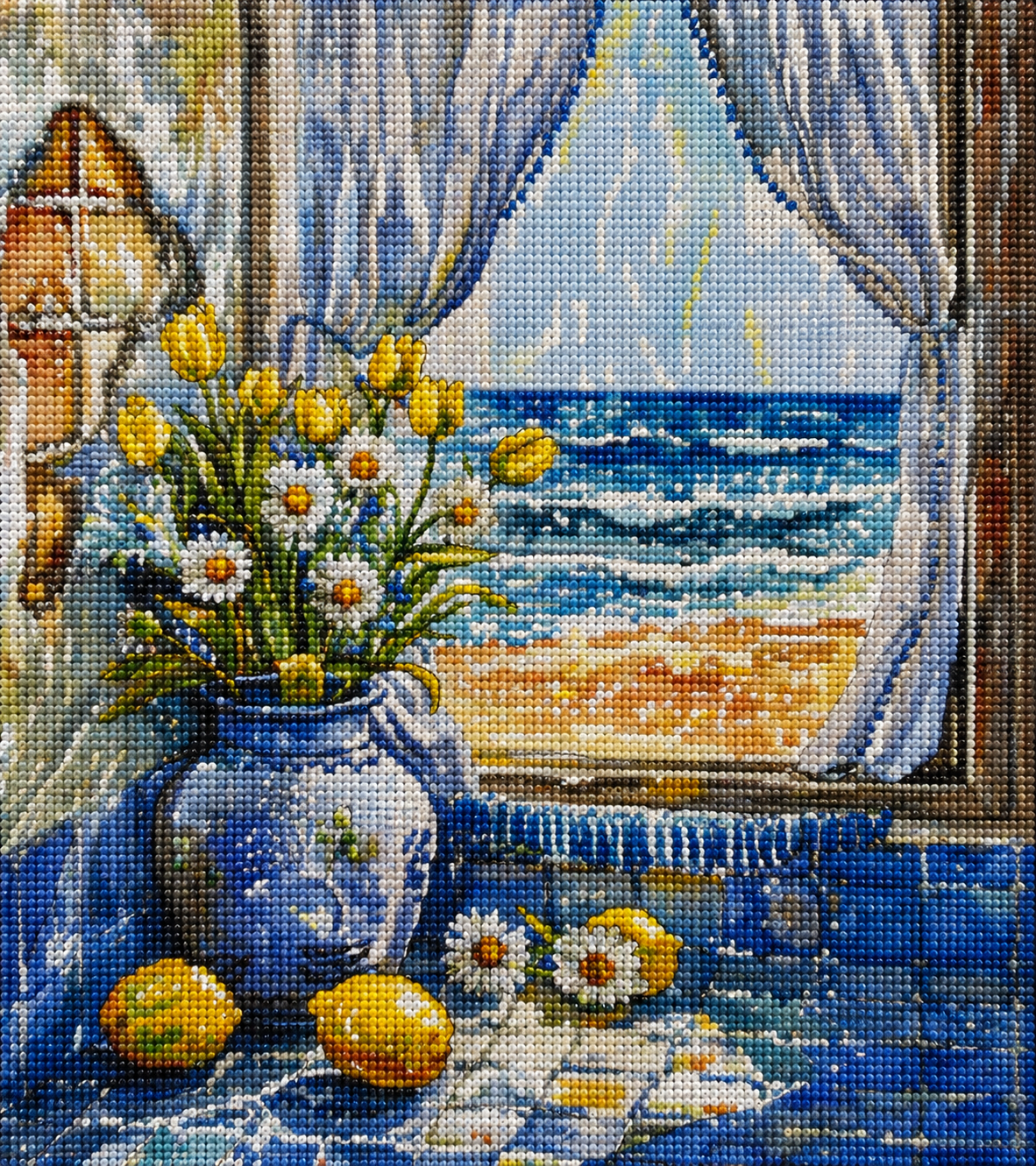 Daisies And Tulips Flower Vase Diamond Art Kit