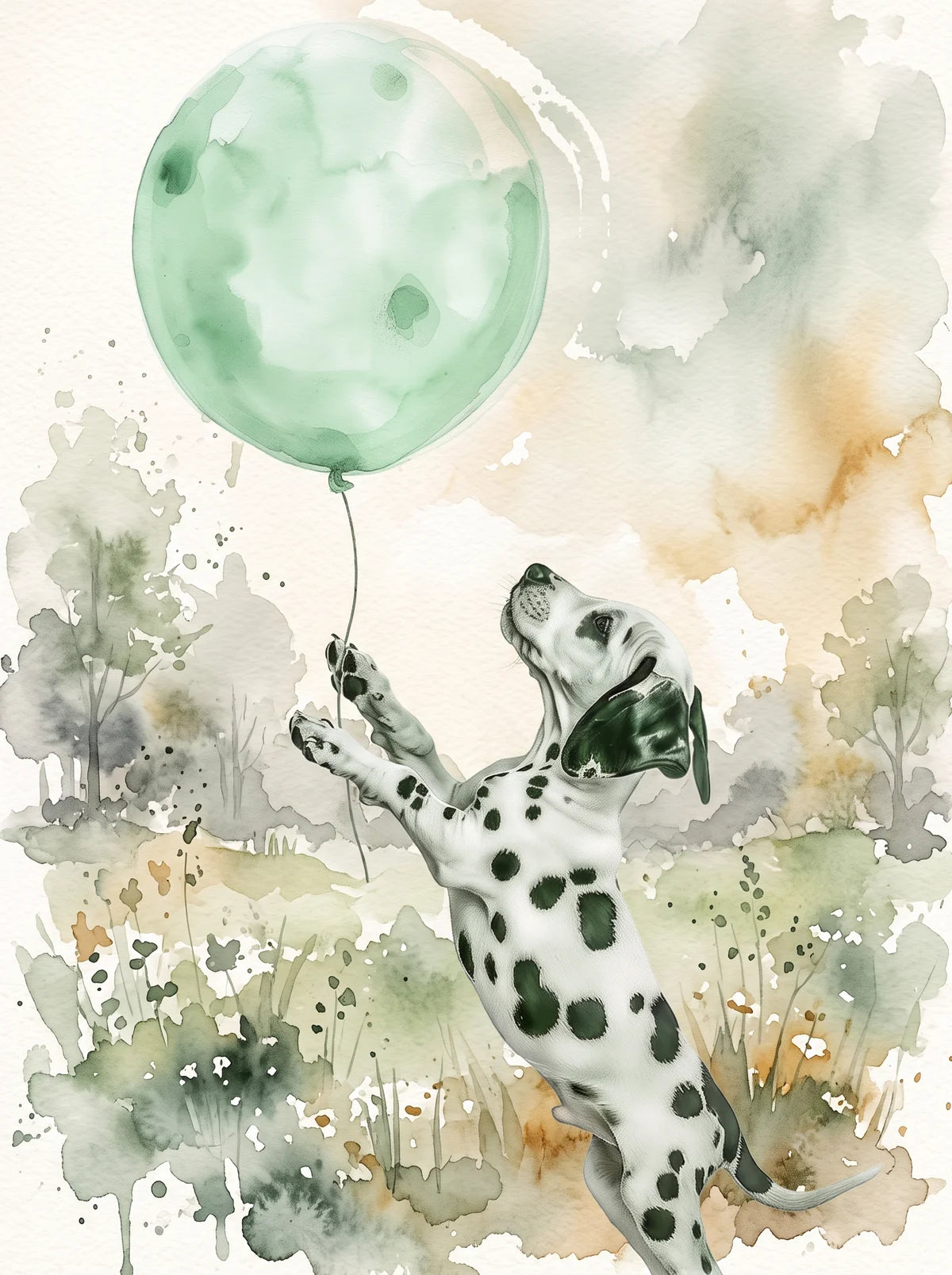 Dalmatian Puppy Green Balloon Diamond Art Kit