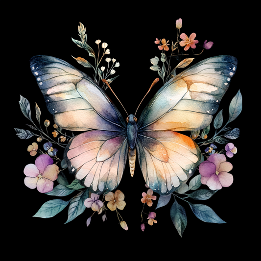 Dark Body Butterfly and Flowers Diamond Art Kit