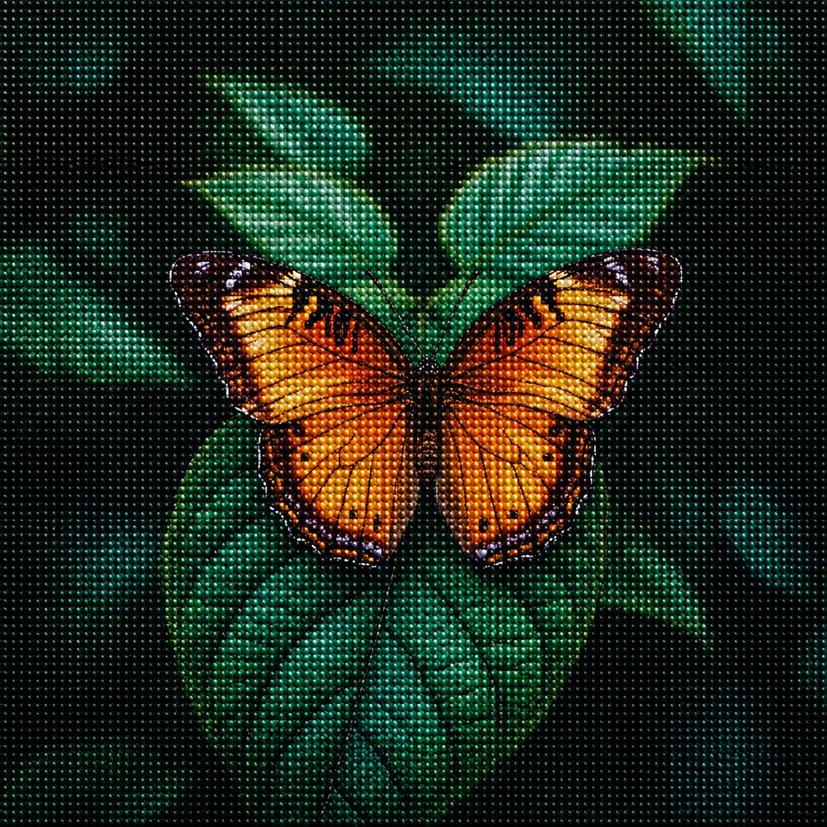 Dark Green Leaf Butterfly Diamond Art Kit — diamond art kit canvas