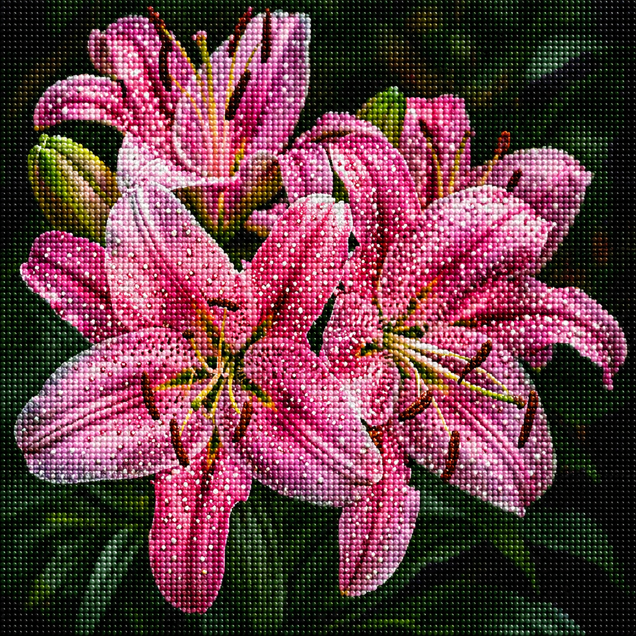 Dark Pink Lilies Diamond Art Kit