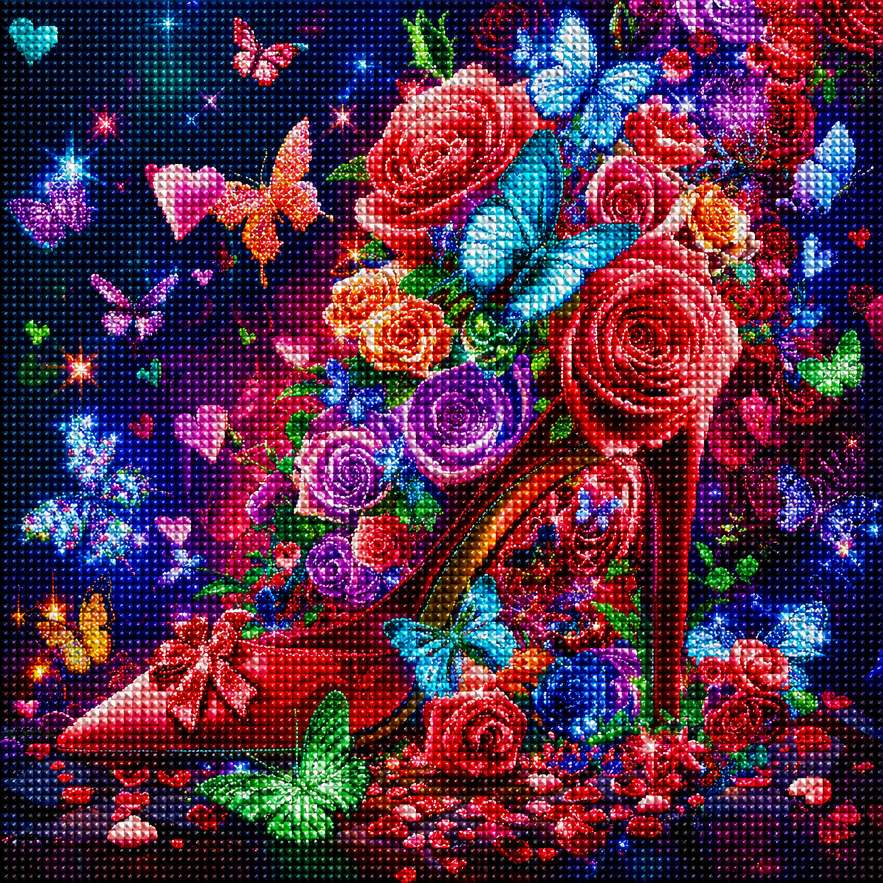 Dark Red Stilleto And Flowers Diamond Art Kit