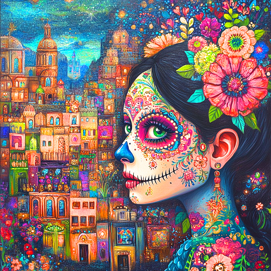 Day of the Dead Woman with Flowers Diamond Art Kit