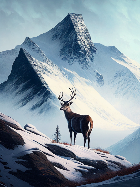 Deer on the Snowy Mountain Diamond Art Kit