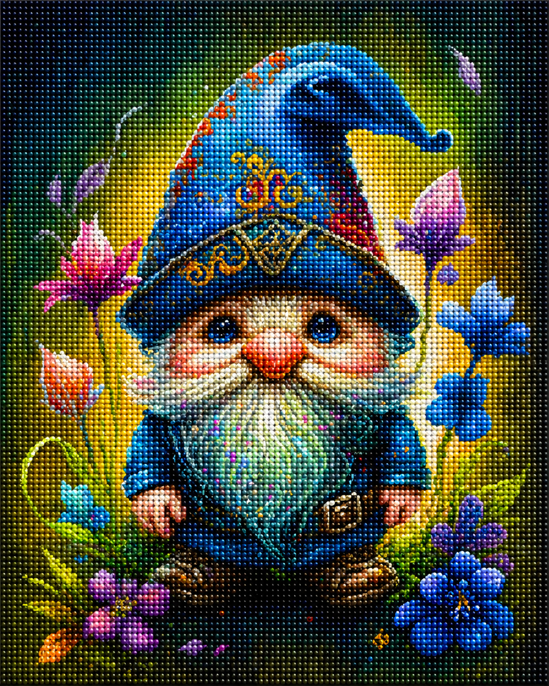 Detailed Blue Hat Gnome Diamond Art Kit