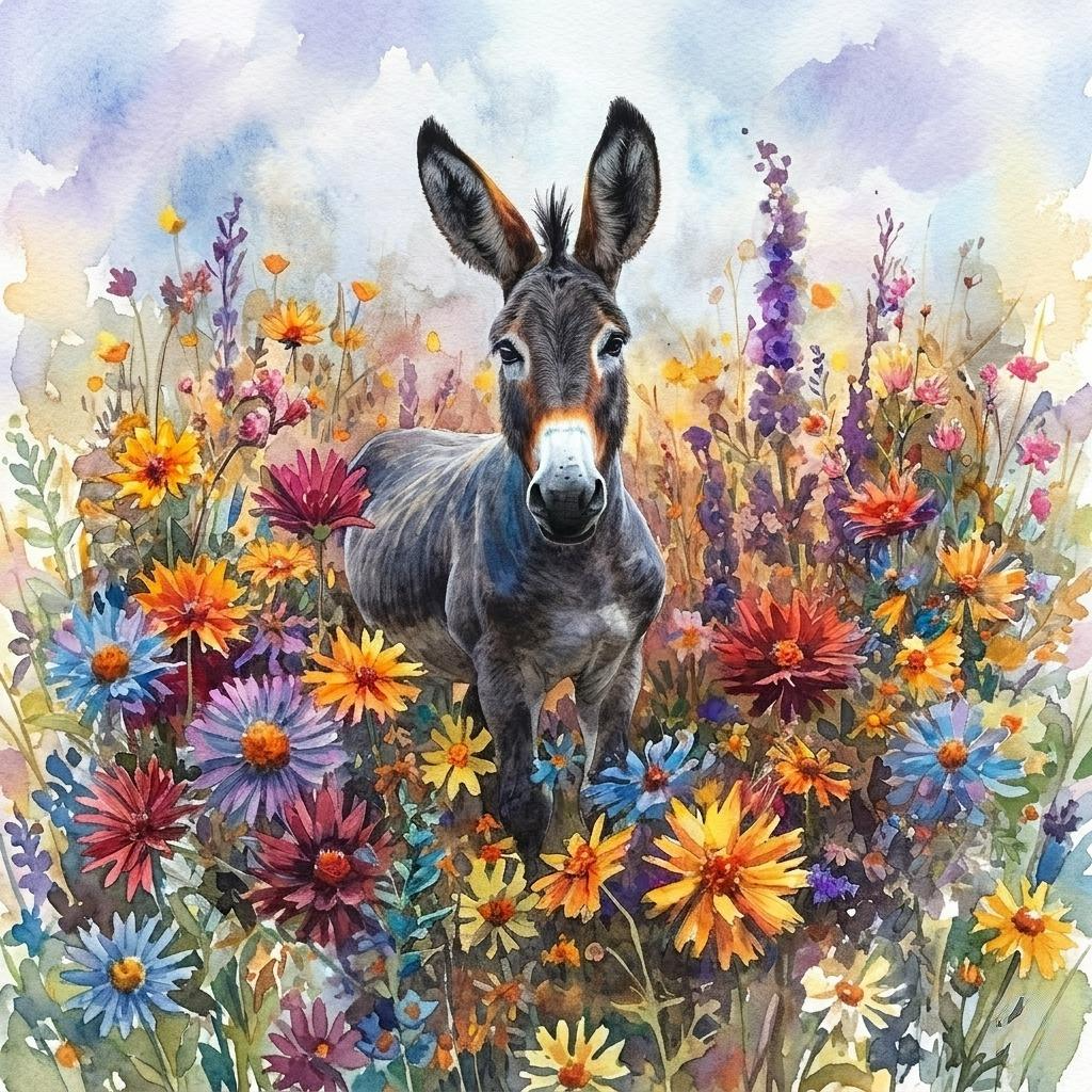 Donkey in Flowers Diamond Art Kit