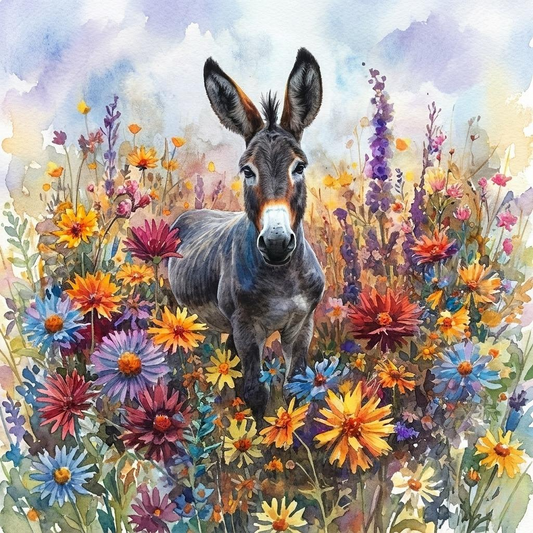 Donkey in Flowers Diamond Art Kit