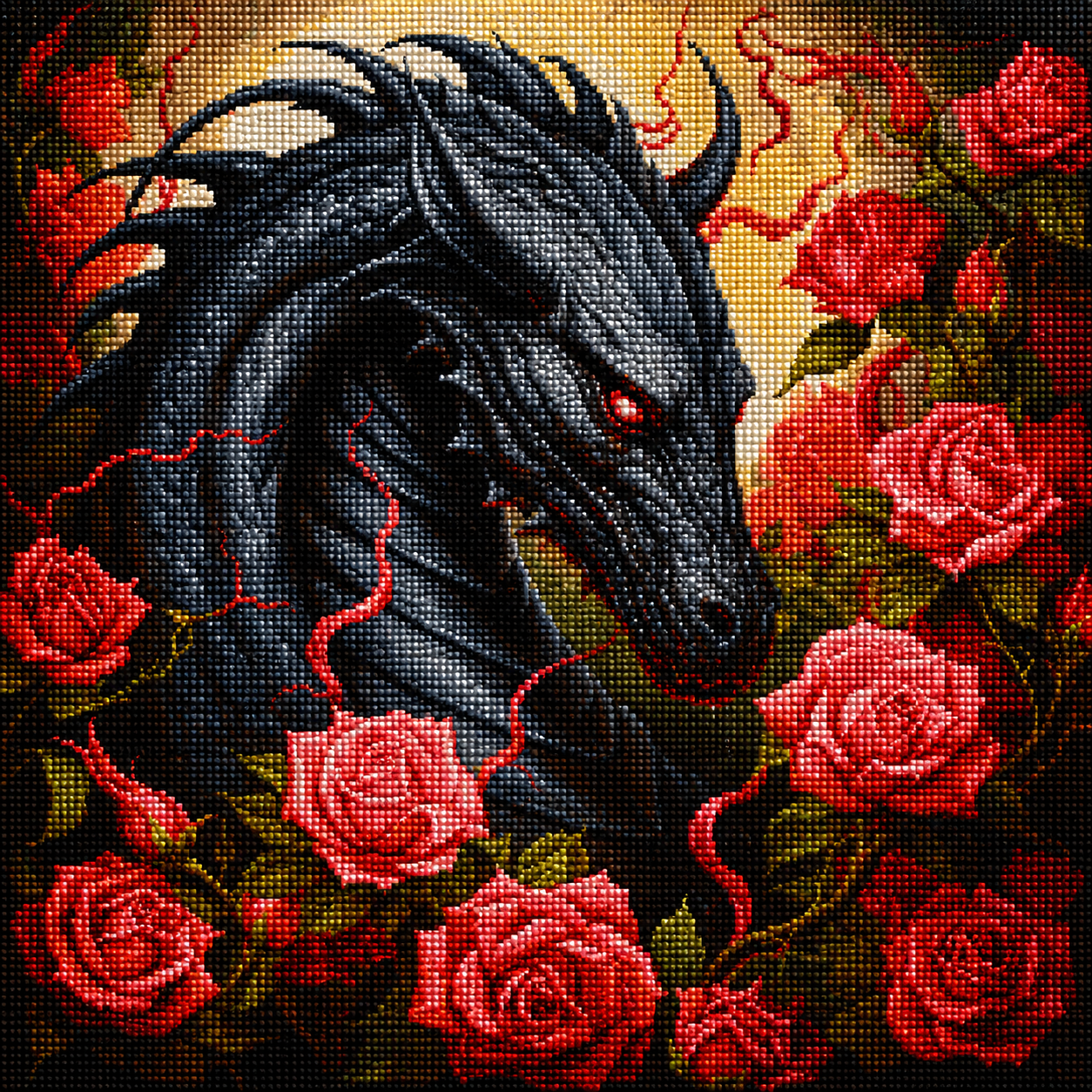 Dragon And Rosebush Diamond Art Kit