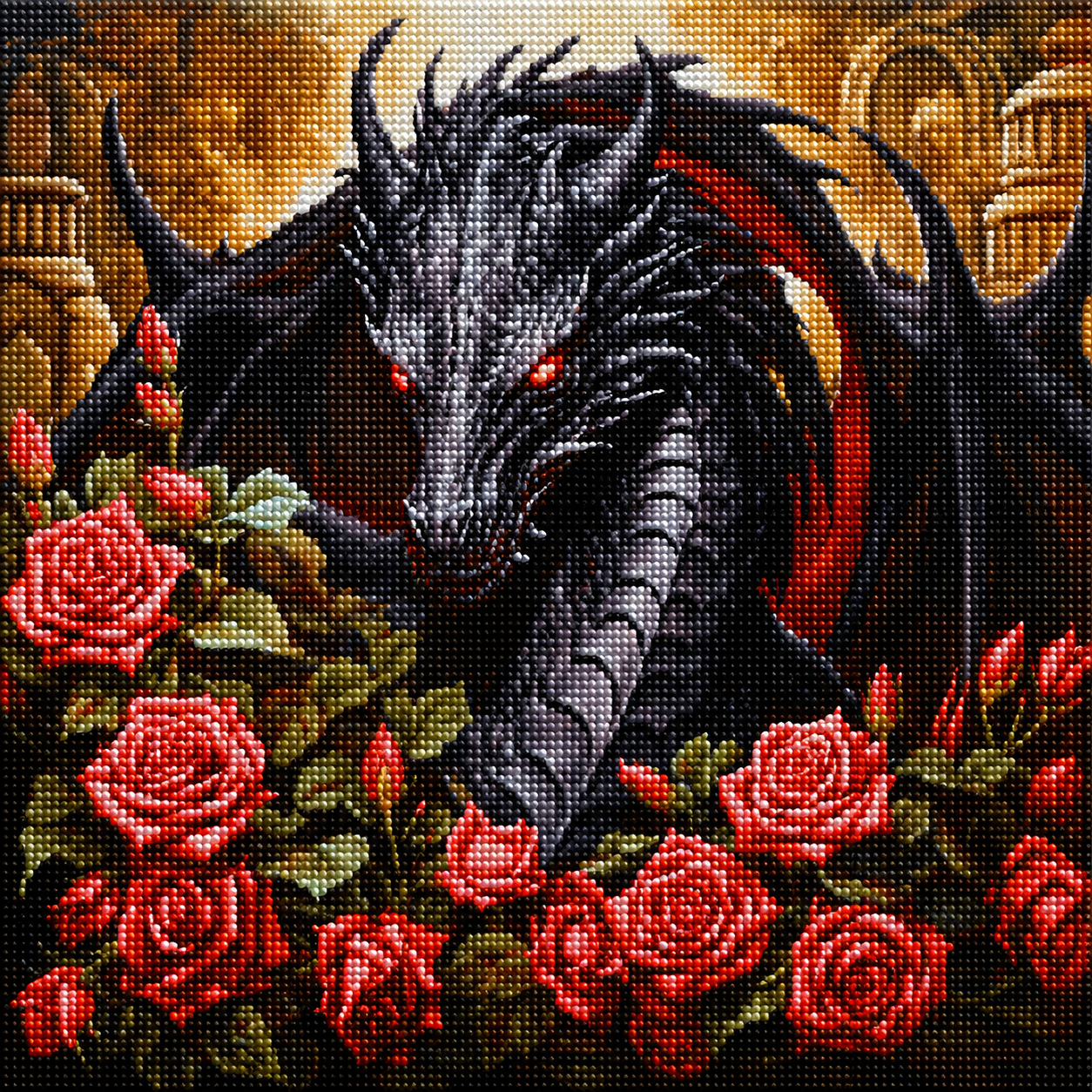 Dragon In A Rosebush Diamond Art Kit — diamond art kit canvas