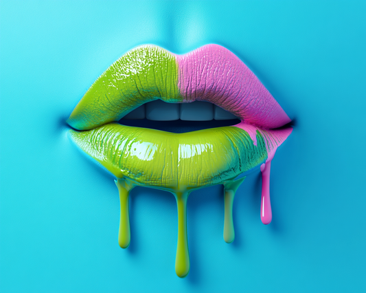 Dripping Green and Pink Lips Diamond Art Kit