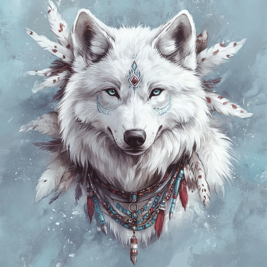 Eagle Feathers and White Wolf Diamond Art Kit