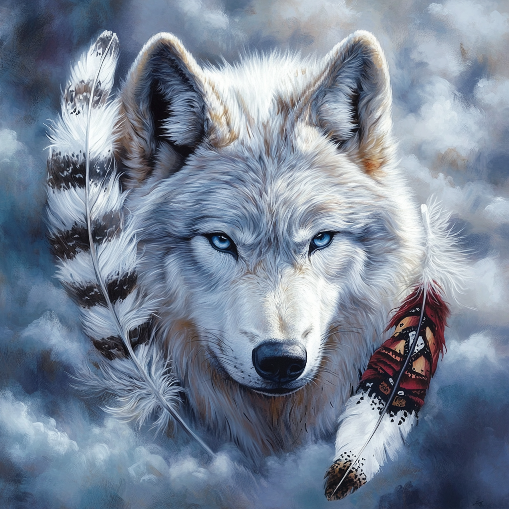 Eagle Feather and White Wolf Diamond Art Kit