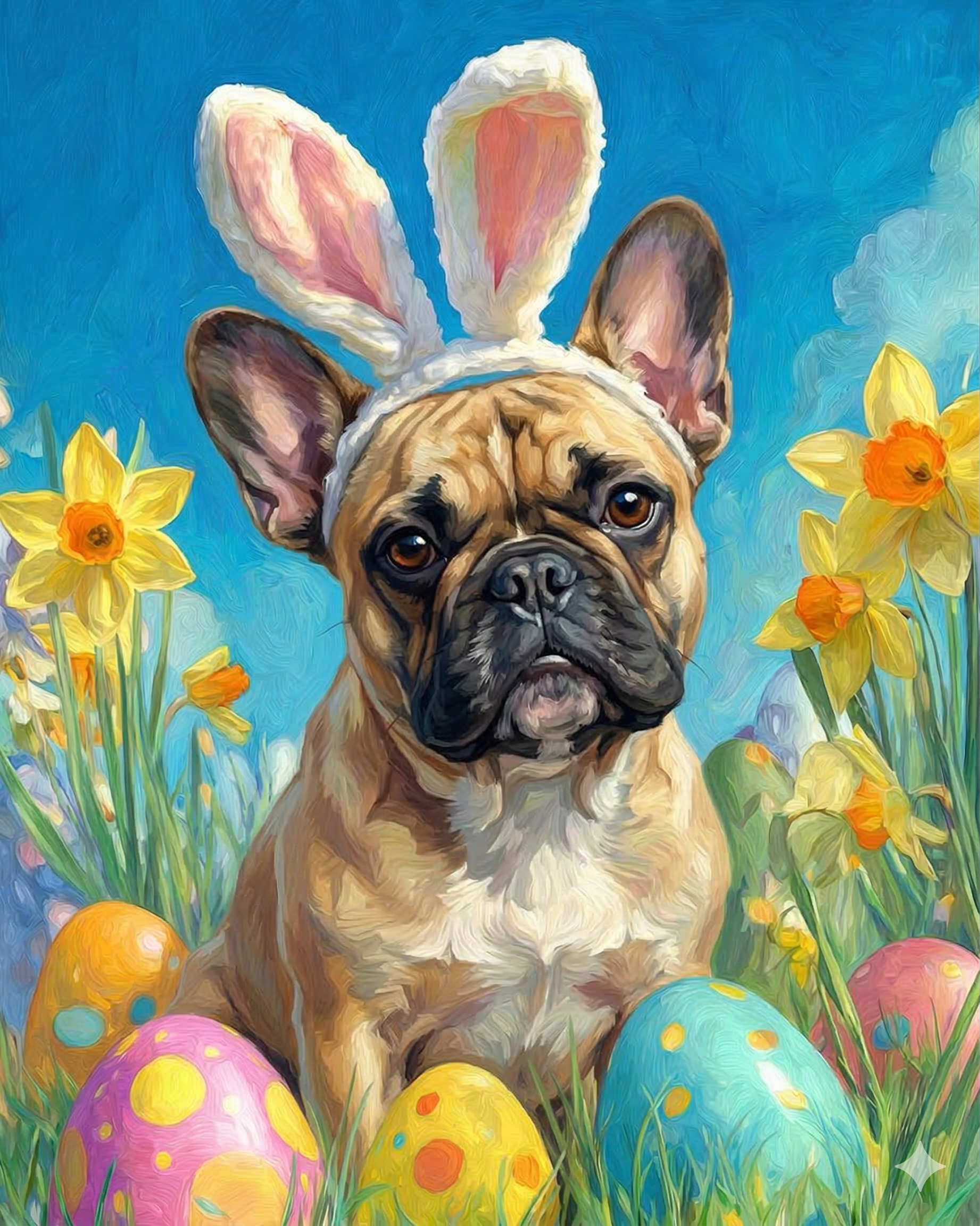 Easter Eggs and Daffodils French Bulldog Diamond Art Kit