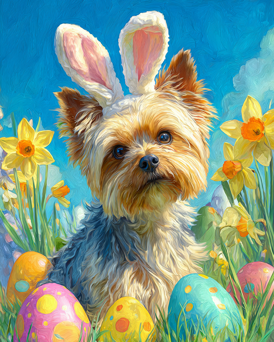 Easter Eggs and Daffodils Yorkshire Terrier Diamond Art Kit