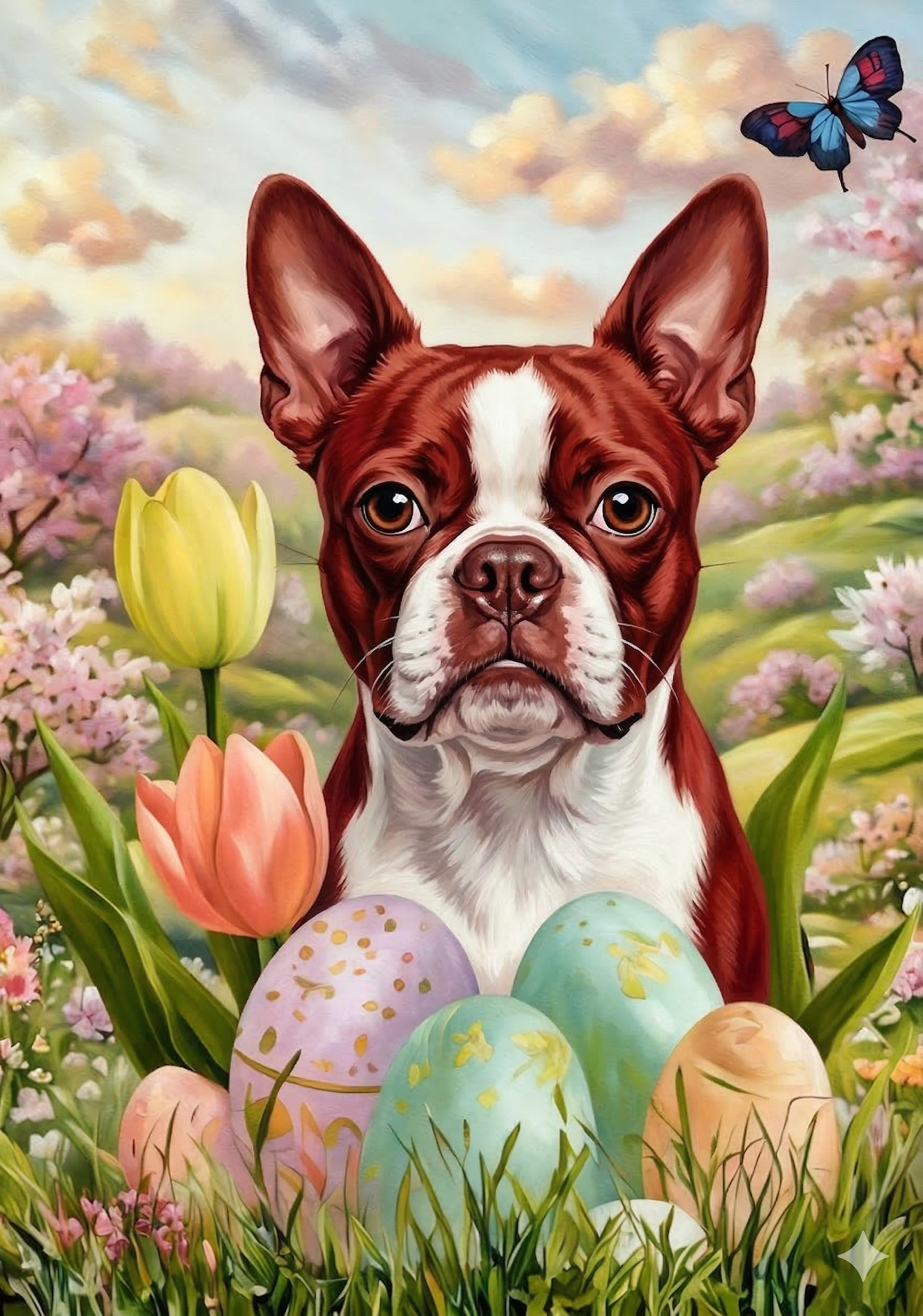 Easter Eggs Red Boston Terrier Diamond Art Kit
