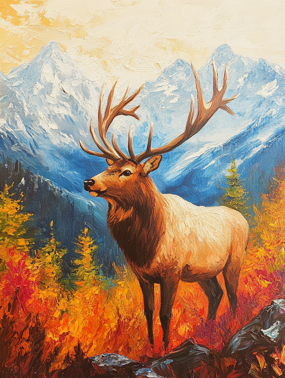 Elk in Fall Mountains Diamond Art Kit