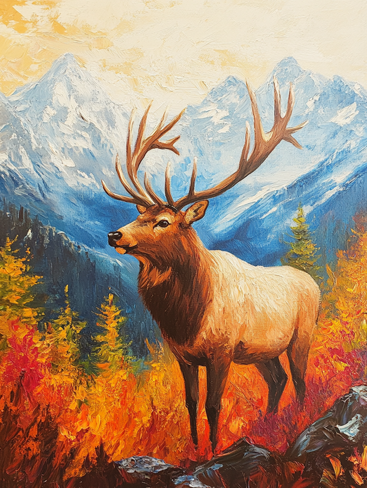 Elk in Fall Mountains Diamond Art Kit