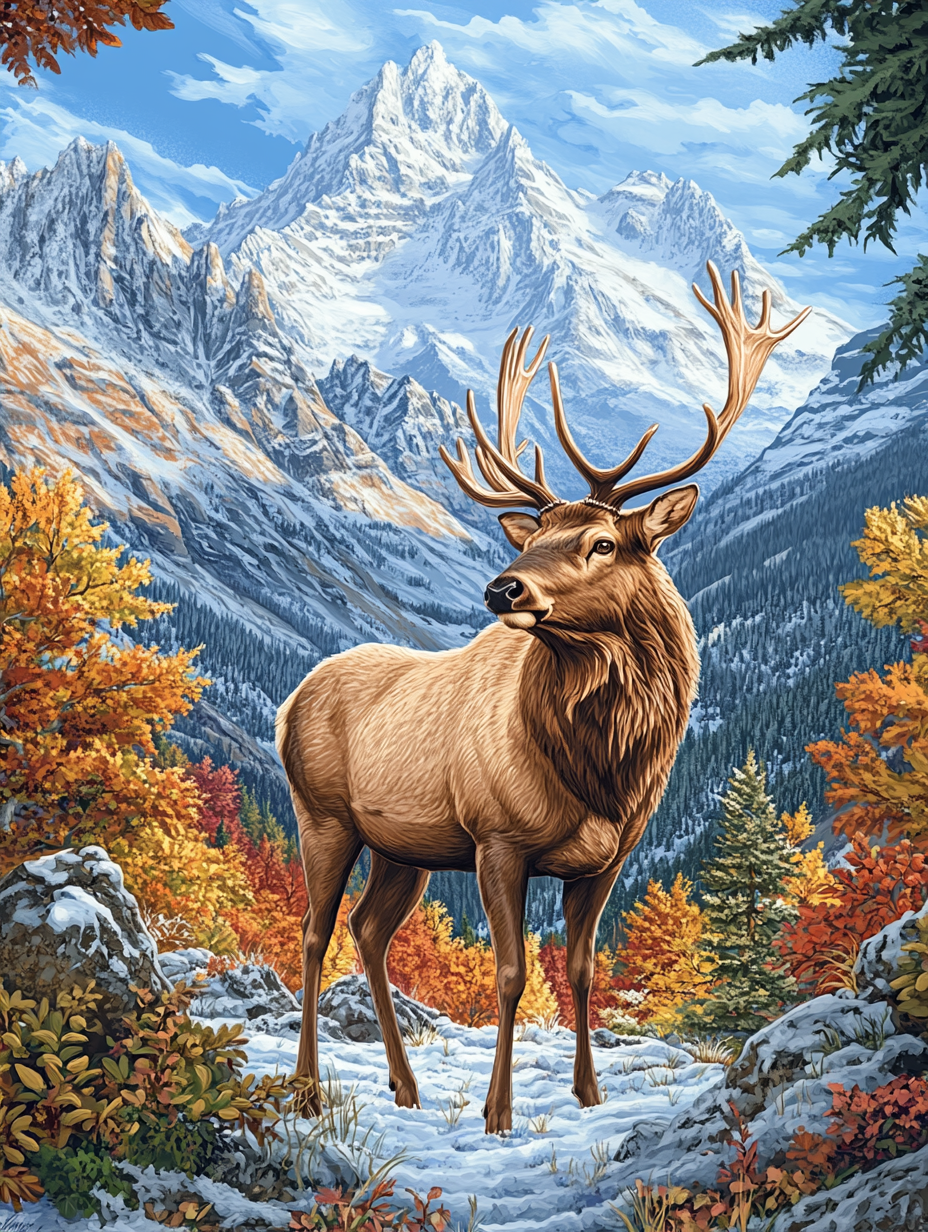 Elk in the Snowy Mountains Diamond Art Kit