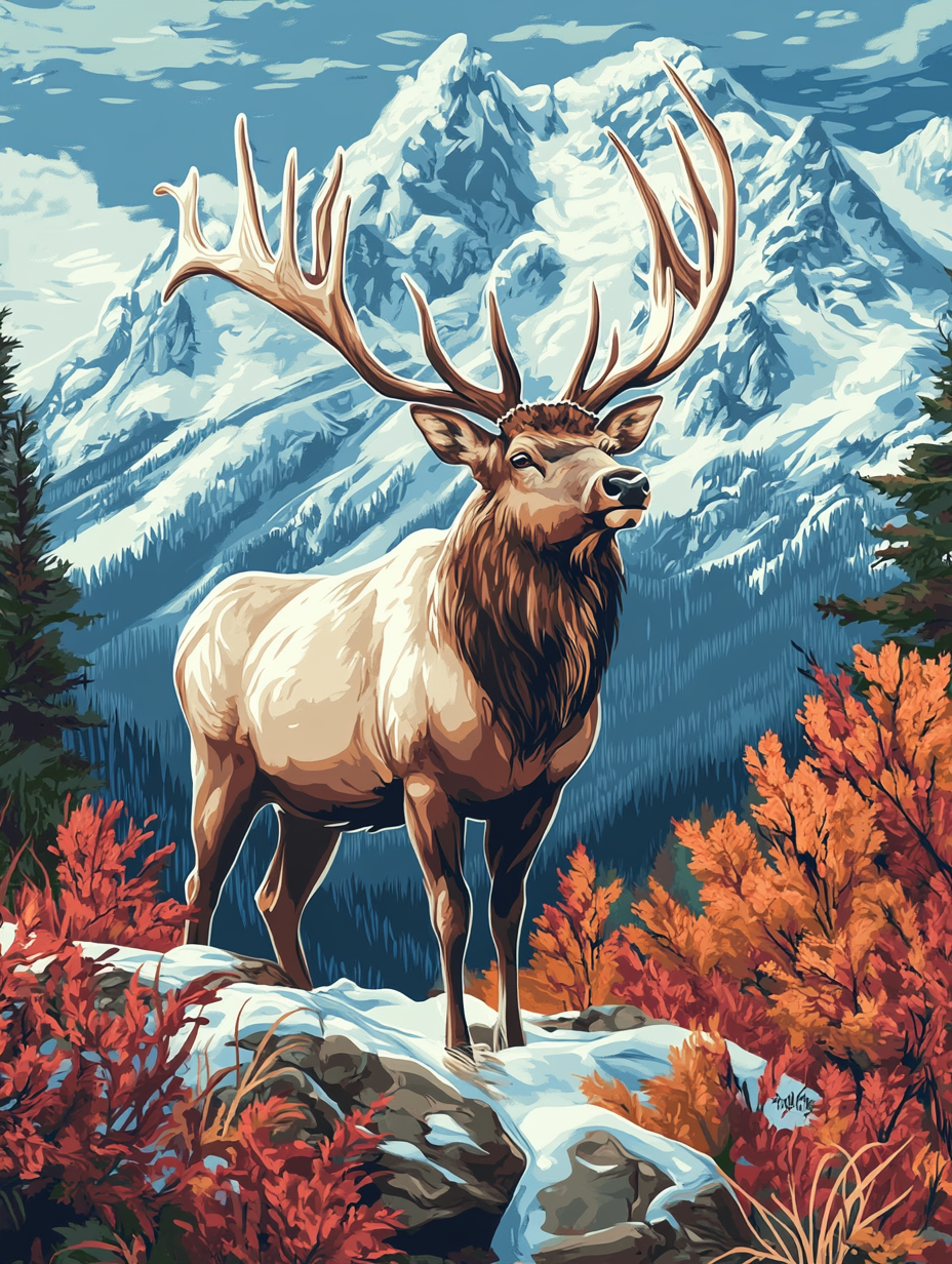 Elk on the Mountain Diamond Art Kit