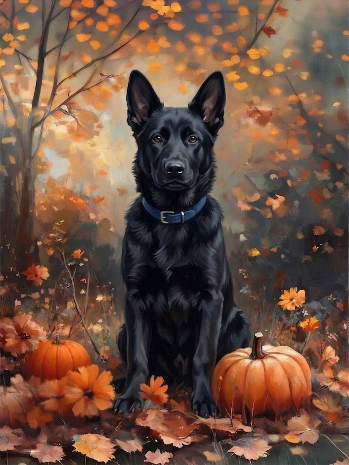 Fall Black German Shepherd Diamond Art Kit