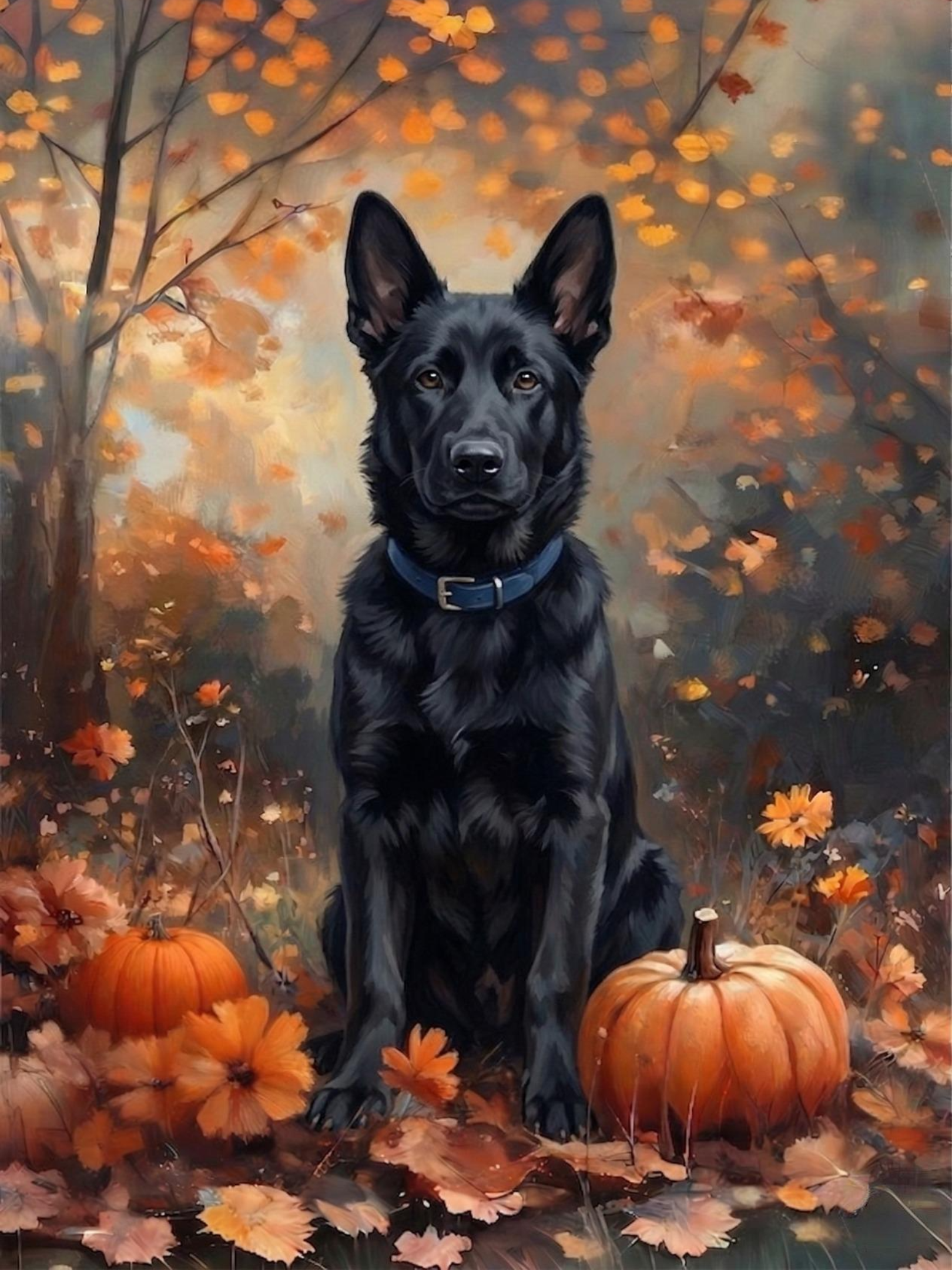 Fall Black German Shepherd Diamond Art Kit