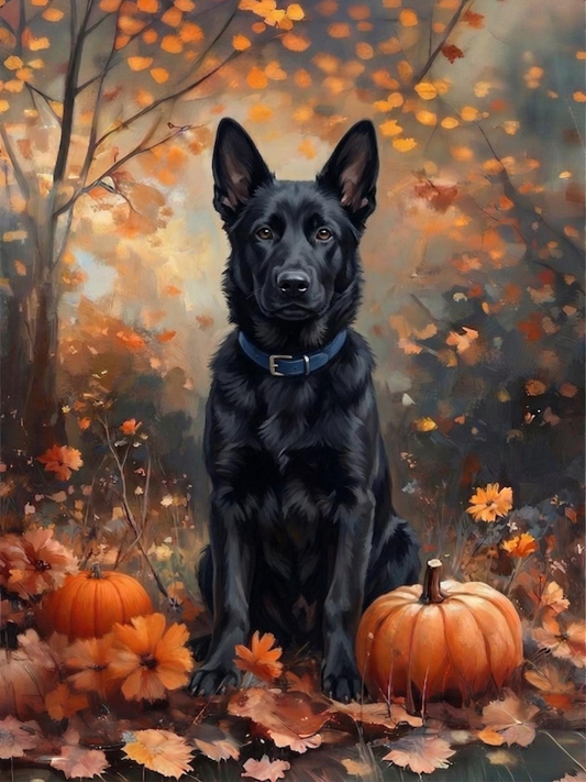 Fall Black German Shepherd Diamond Art Kit