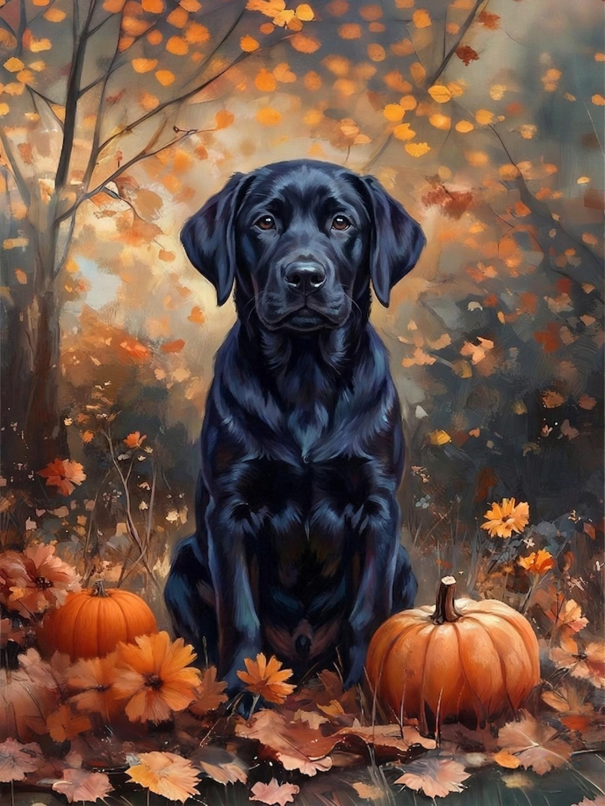 Fall Black Labrador Retriever Diamond Art Kit