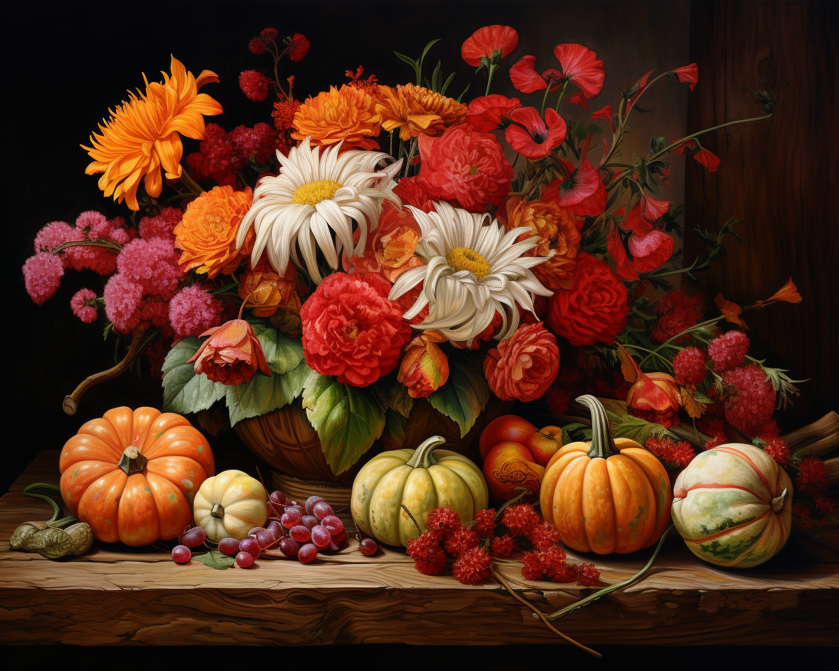 Fall Colors Flowers and Pumpkins Diamond Art Kit