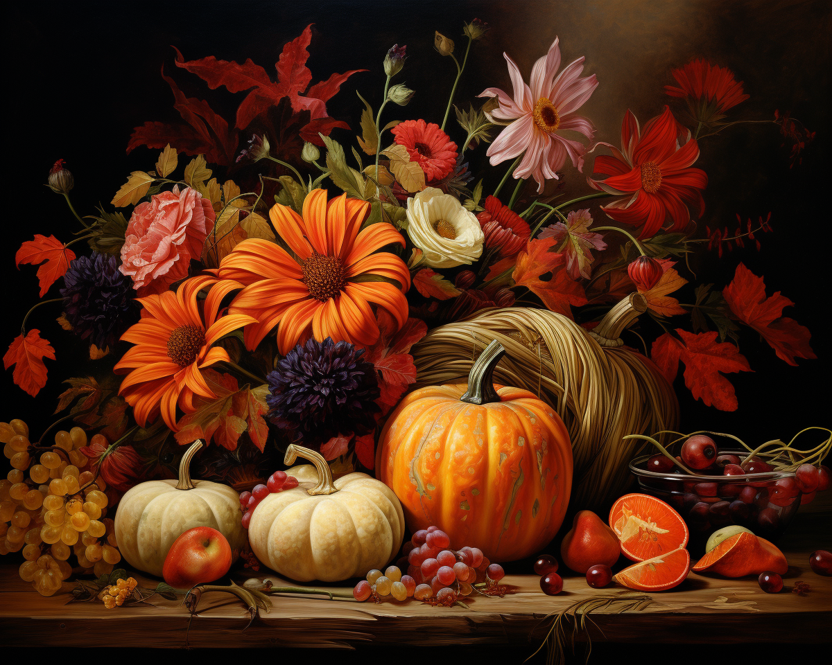Fall Flowers and Pumpkins Diamond Art Kit