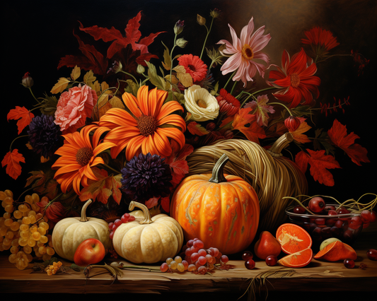 Fall Flowers and Pumpkins Diamond Art Kit