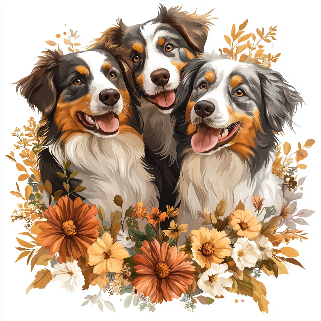 Fall Flowers Australian Shepherds Diamond Art Kit