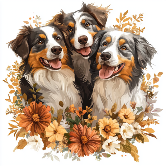 Fall Flowers Australian Shepherds Diamond Art Kit