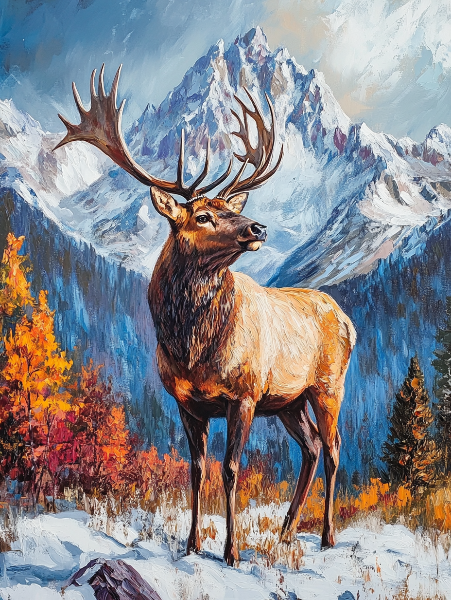 Fall Foliage Mountain Elk Diamond Art Kit