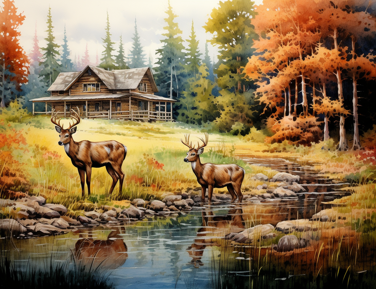Fall Forest Cabin and Deer Diamond Art Kit