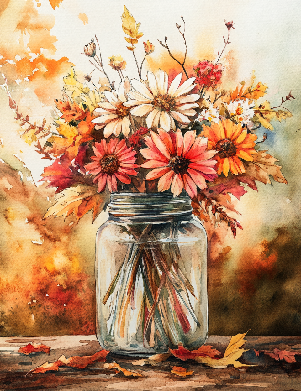Fall Glass Jar of Flowers Diamond Art Kit