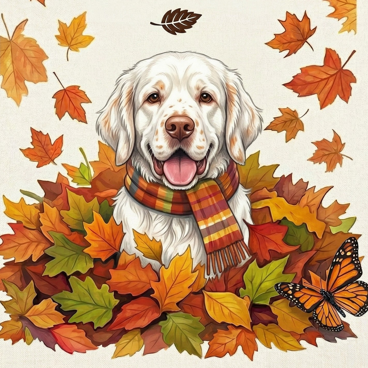 Falling Leaves Clumber Spaniel Diamond Art Kit
