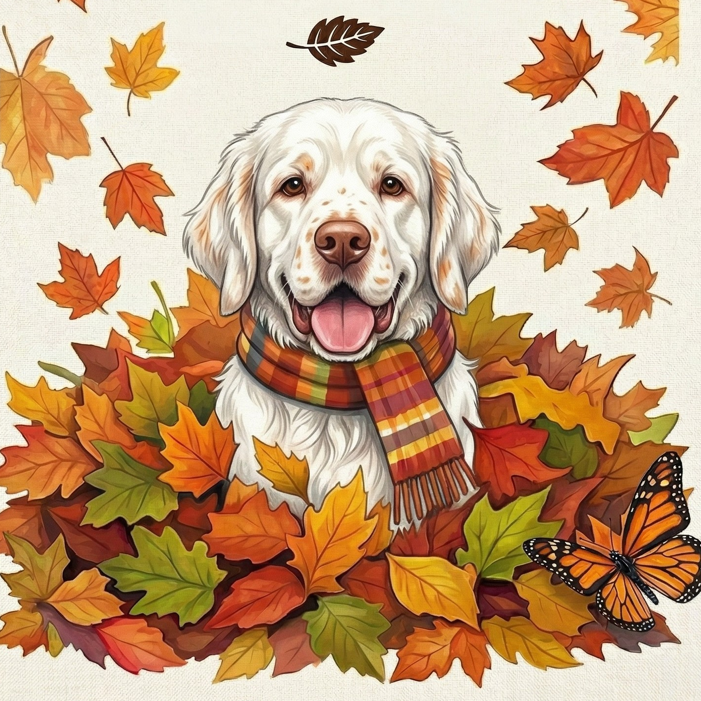 Falling Leaves Clumber Spaniel Diamond Art Kit