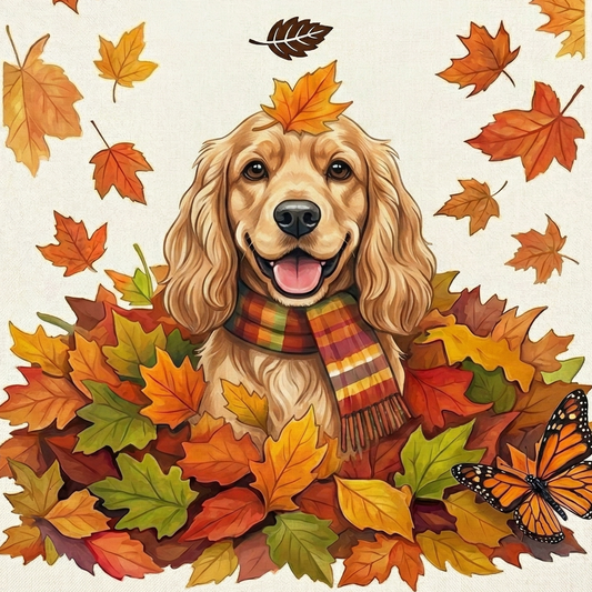 Falling Leaves Cocker Spaniel Diamond Art Kit