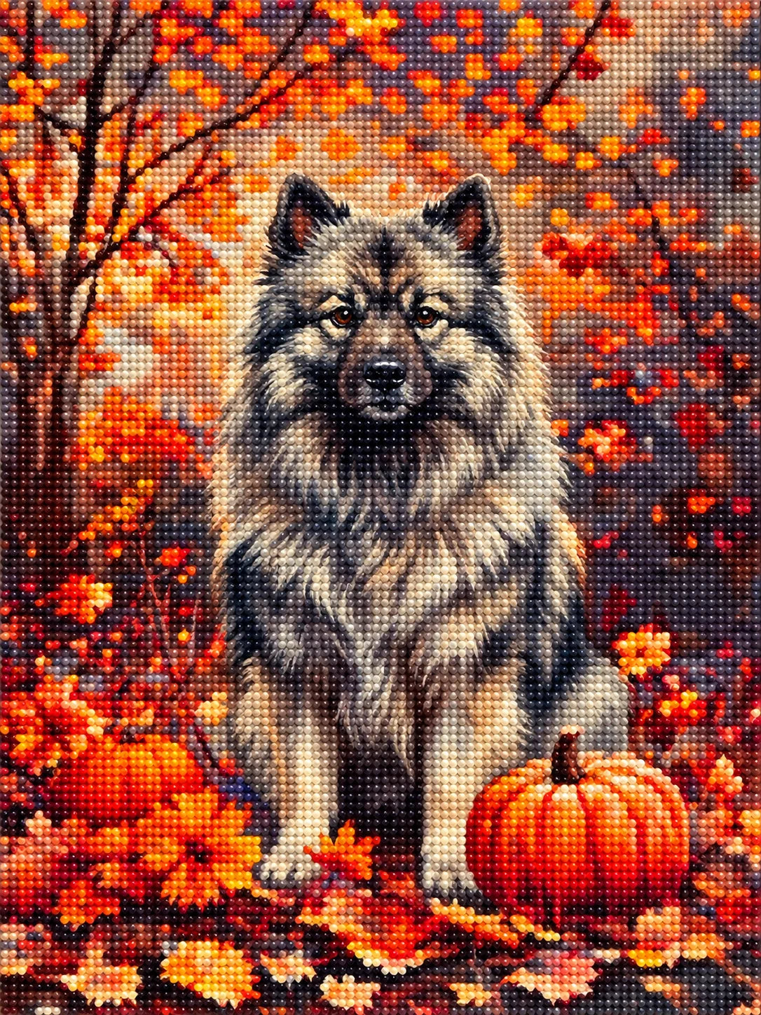 Fall Keeshond With Pumpkins Diamond Art Kit