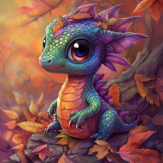 Fall Leaf Baby Dragon Diamond Art Kit