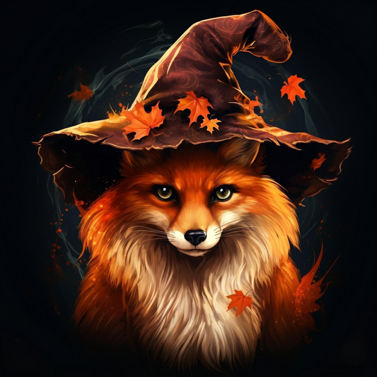 Fall Leaf Witch Hat Fox Diamond Art Kit