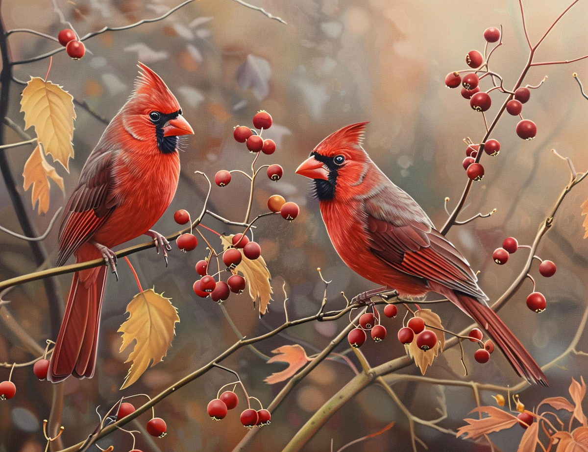 Fall Leaves and Berries Cardinals Diamond Art Kit