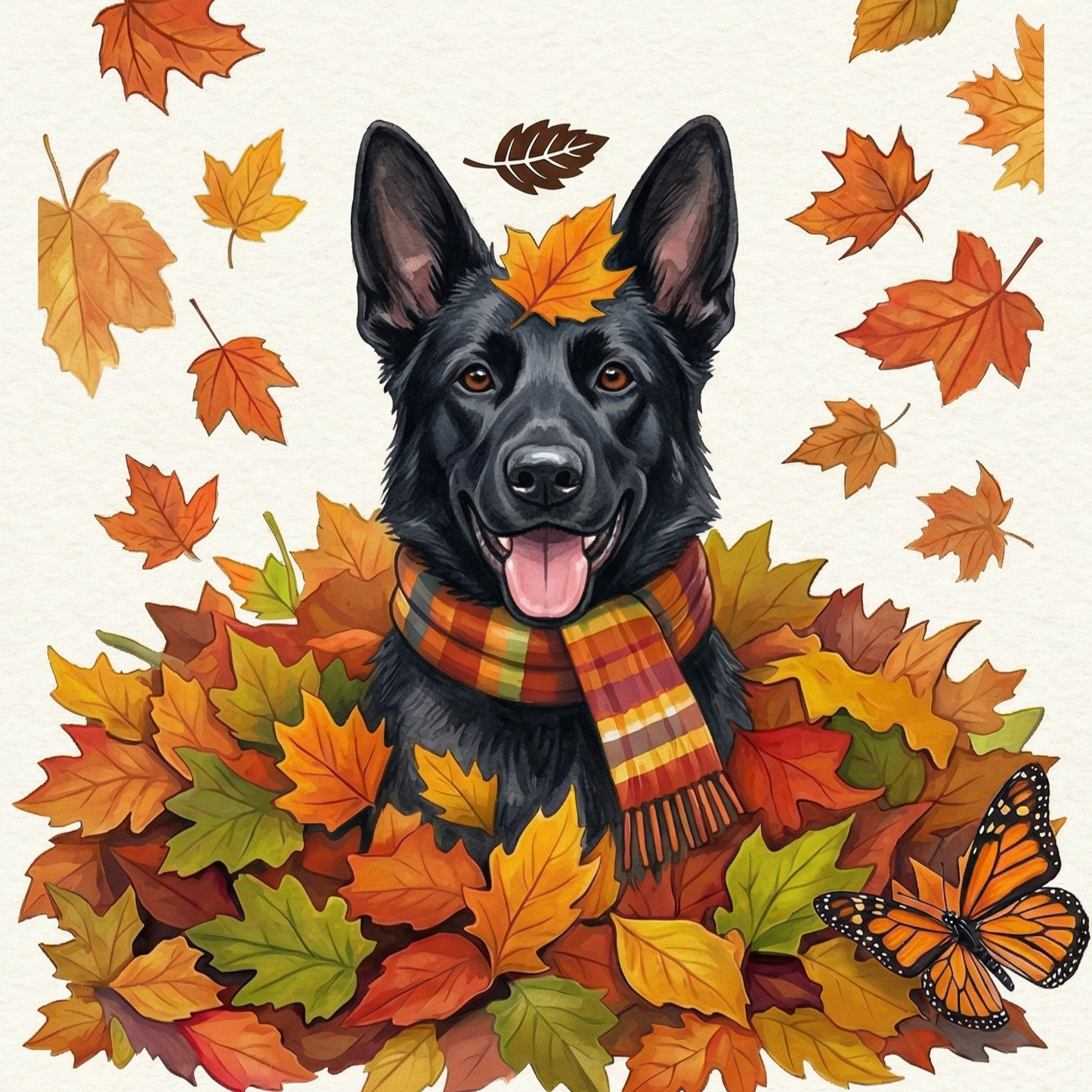 Fall Leaves Black German Shepherd Diamond Art Kit