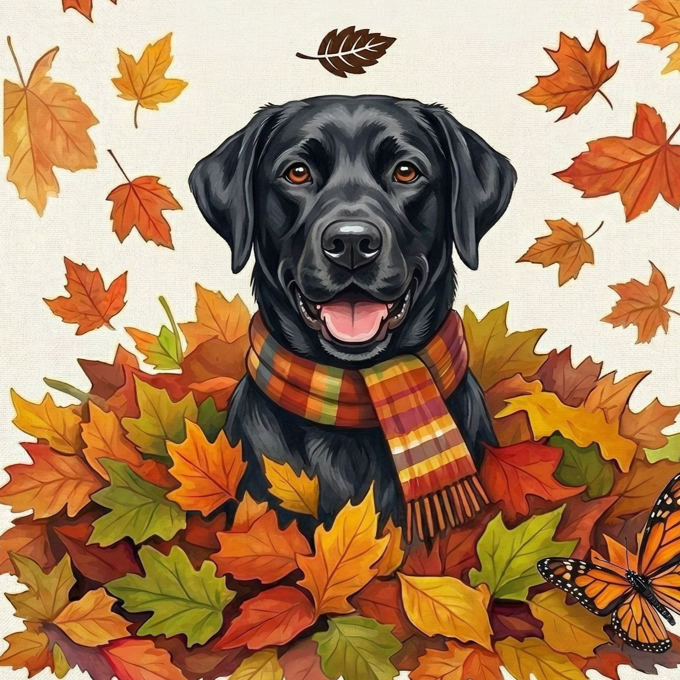 Falling Leaves Black Labrador Retriever Diamond Art Kit