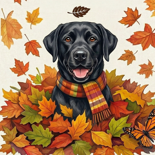 Falling Leaves Black Labrador Retriever Diamond Art Kit