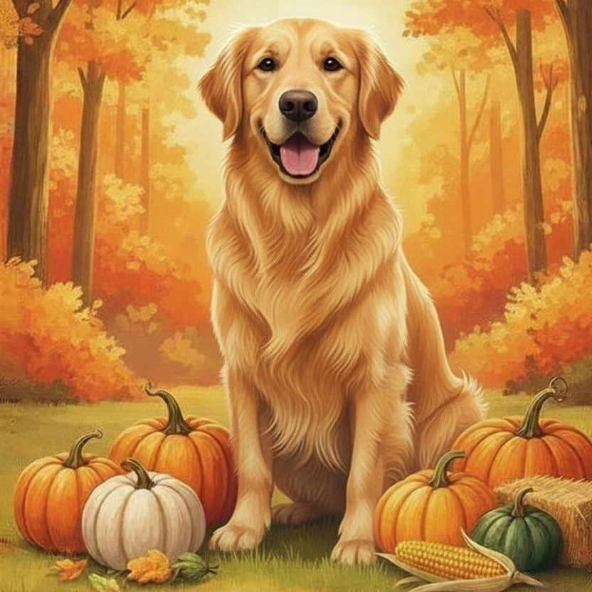 Fall Pumpkin Golden Retriever Diamond Art Kit